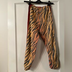 Aviator Nation classic sweatpants Tiger Print with velvet multi Stripes Size 14